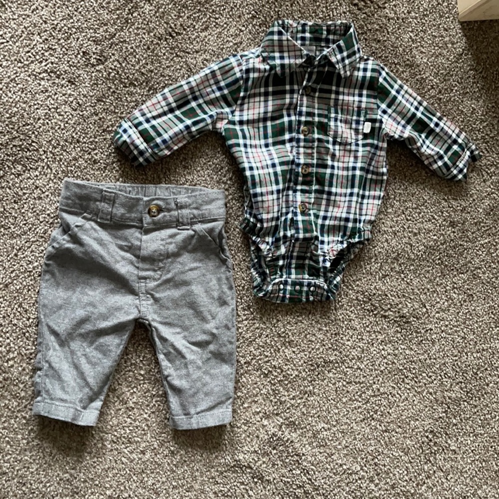 Baby boys plaid button down outfit